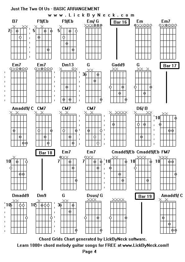 Chord Grids Chart of chord melody fingerstyle guitar song-Just The Two Of Us - BASIC ARRANGEMENT,generated by LickByNeck software.